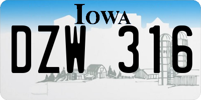 IA license plate DZW316