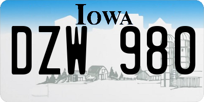 IA license plate DZW980