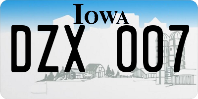 IA license plate DZX007