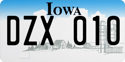 IA license plate DZX010
