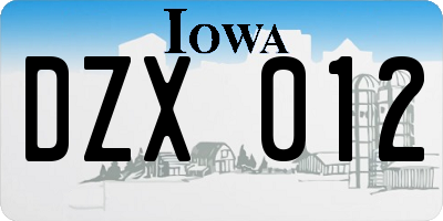 IA license plate DZX012