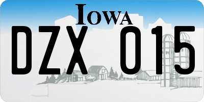 IA license plate DZX015