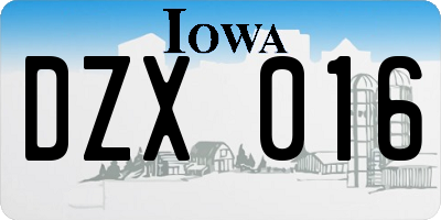 IA license plate DZX016