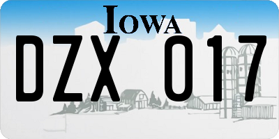 IA license plate DZX017