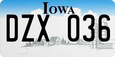 IA license plate DZX036