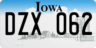 IA license plate DZX062