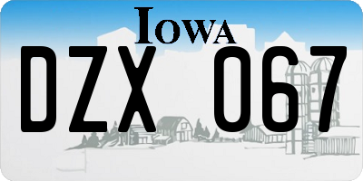 IA license plate DZX067