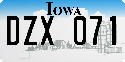 IA license plate DZX071
