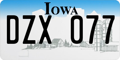 IA license plate DZX077