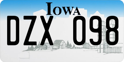 IA license plate DZX098