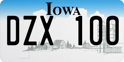 IA license plate DZX100