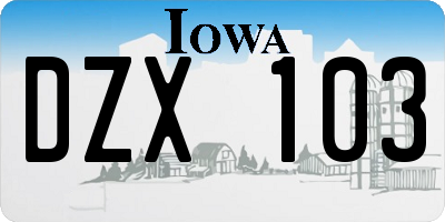 IA license plate DZX103