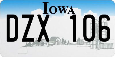 IA license plate DZX106