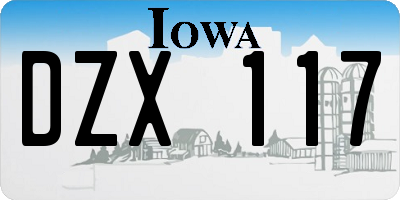 IA license plate DZX117