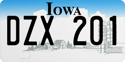 IA license plate DZX201