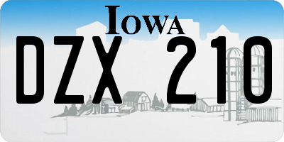 IA license plate DZX210