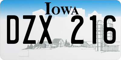 IA license plate DZX216