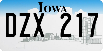 IA license plate DZX217