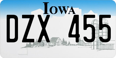 IA license plate DZX455