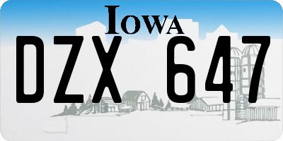 IA license plate DZX647