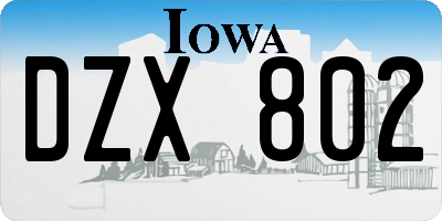 IA license plate DZX802