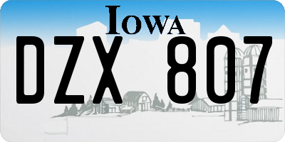 IA license plate DZX807