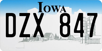 IA license plate DZX847