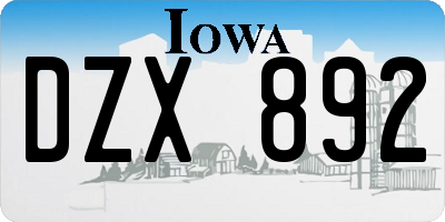 IA license plate DZX892