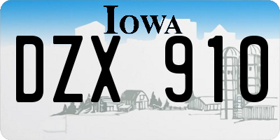IA license plate DZX910