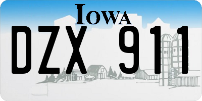 IA license plate DZX911