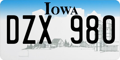 IA license plate DZX980