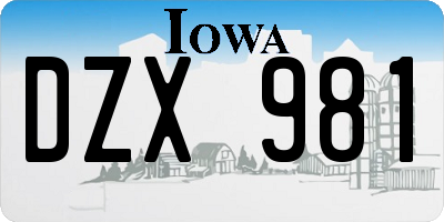 IA license plate DZX981
