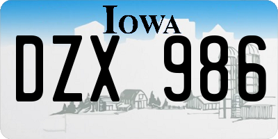 IA license plate DZX986