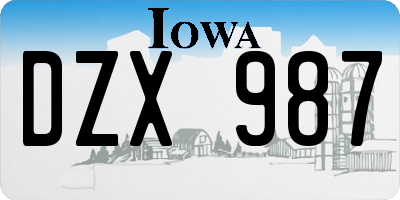 IA license plate DZX987