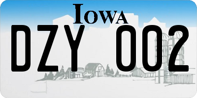 IA license plate DZY002