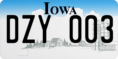 IA license plate DZY003