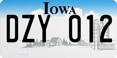IA license plate DZY012