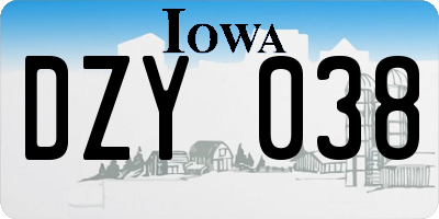IA license plate DZY038