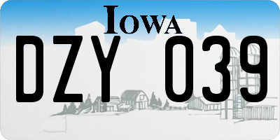 IA license plate DZY039