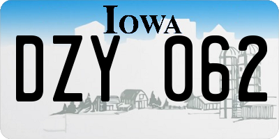 IA license plate DZY062