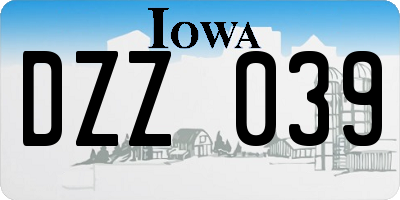 IA license plate DZZ039