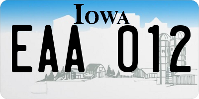 IA license plate EAA012