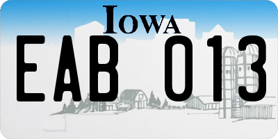 IA license plate EAB013