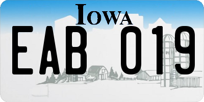 IA license plate EAB019