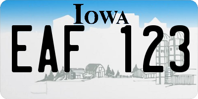 IA license plate EAF123