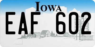 IA license plate EAF602