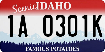 ID license plate 1A0301K