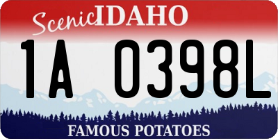 ID license plate 1A0398L