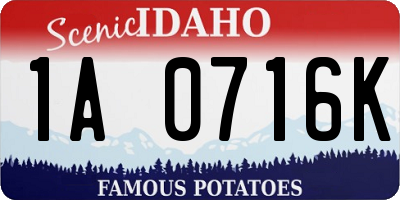 ID license plate 1A0716K