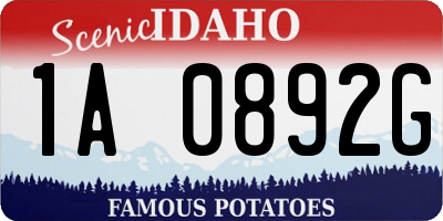 ID license plate 1A0892G